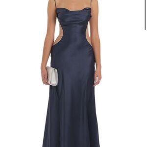 Lucy In The Sky Satin rhinestone maxi dress in navy